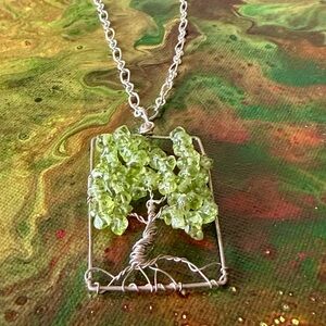 Beautiful Wire Wrapped Tree of Life Pendant with Green Stones